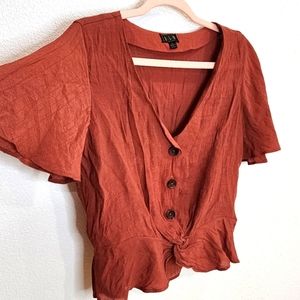 OLM Blouse - Burnt Orange, Crop, Button Up